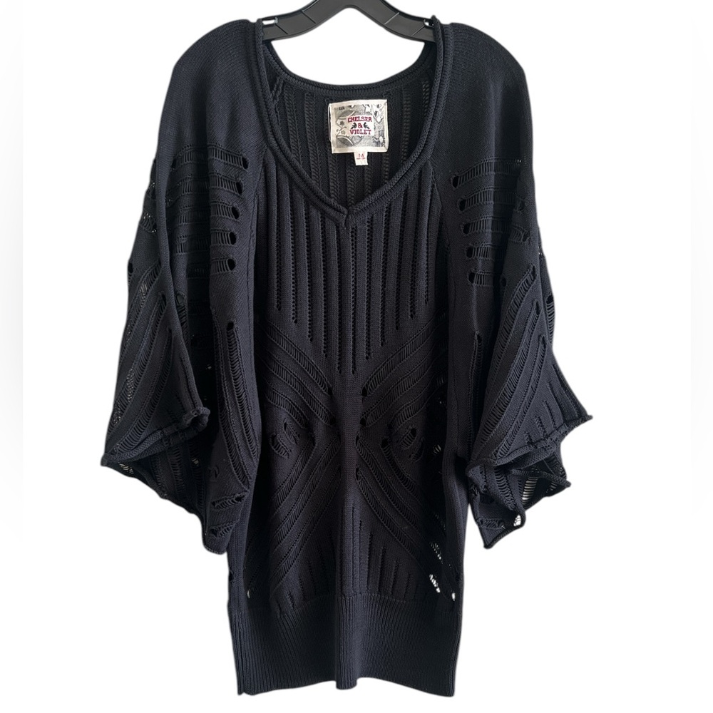 Chelsea and Violet Black Oversized Open Knit Statement Sleeves Sweater Sz Medium